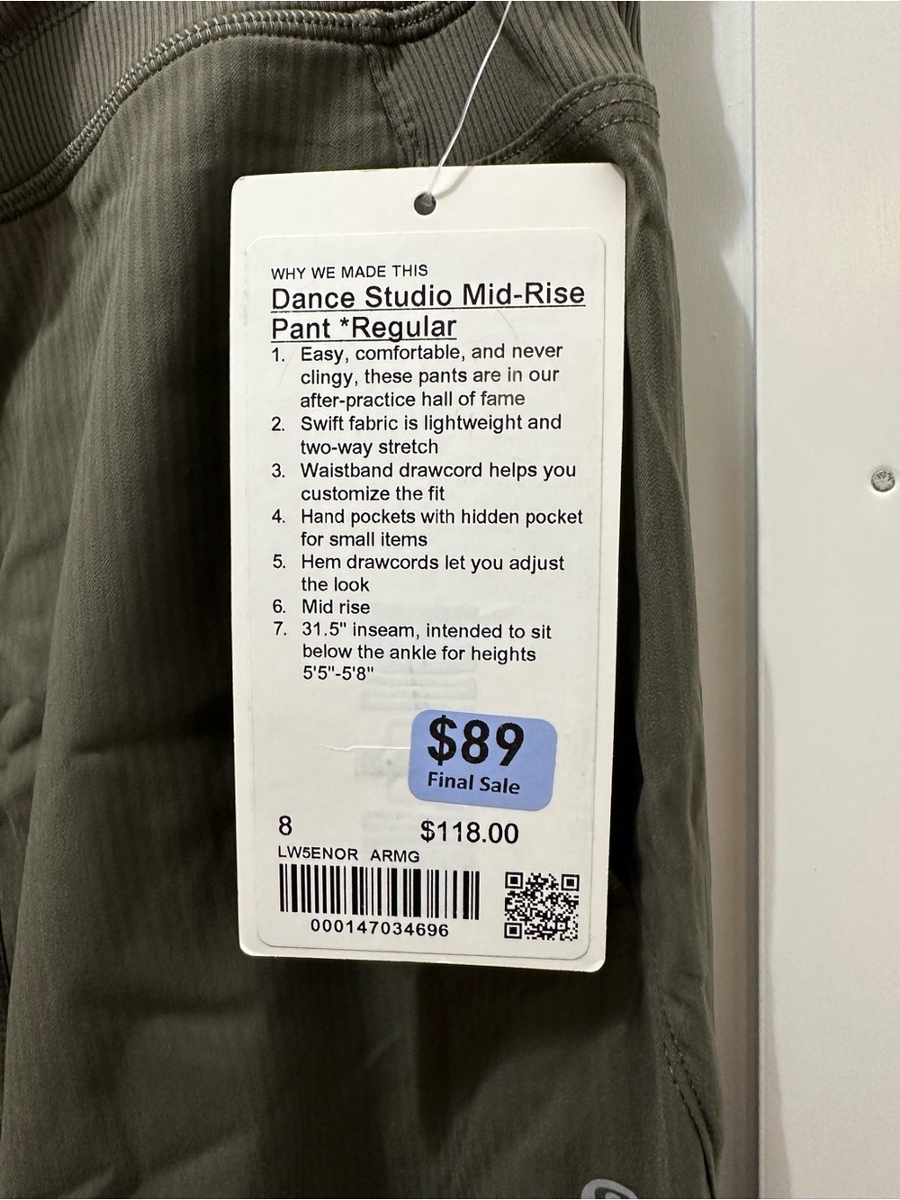 Lululemon dance studio mid rise pant army green size 8 - Picture 4 of 4